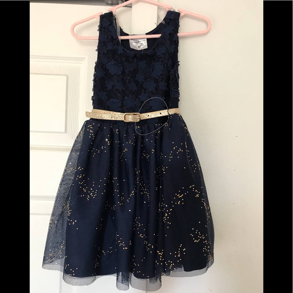 Navy Blue Shimmering Dress/ Gold Belt